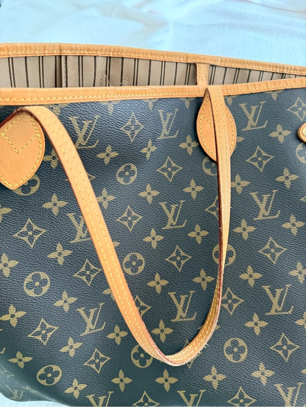 Louis Vuitton Monogram Canvas Tote with Tan Leather Trim